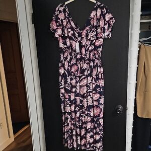 Maurices Dark Blue and Pink Patterned Maxi Dress